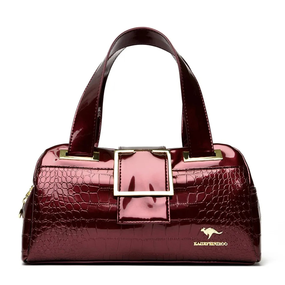 Borsa a mano Valersia Croco 3 Cylinder | Modello grande con motivo coccodrillo lucido