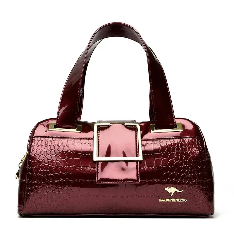 Borsa a mano Valersia Croco 3 Cylinder | Modello grande con motivo coccodrillo lucido