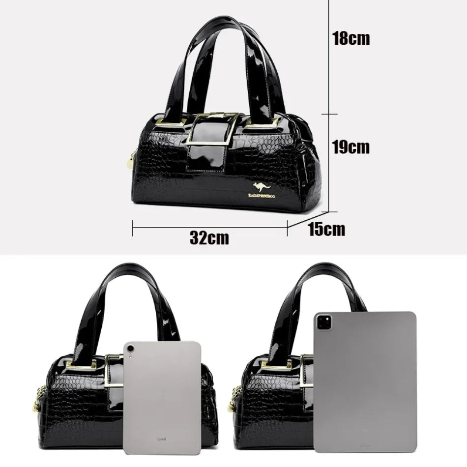 Borsa a mano Valersia Croco 3 Cylinder | Modello grande con motivo coccodrillo lucido