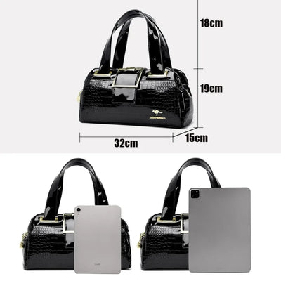 Valersia Croco 3 Cylinder Handbag | Large model with shiny crocodile pattern