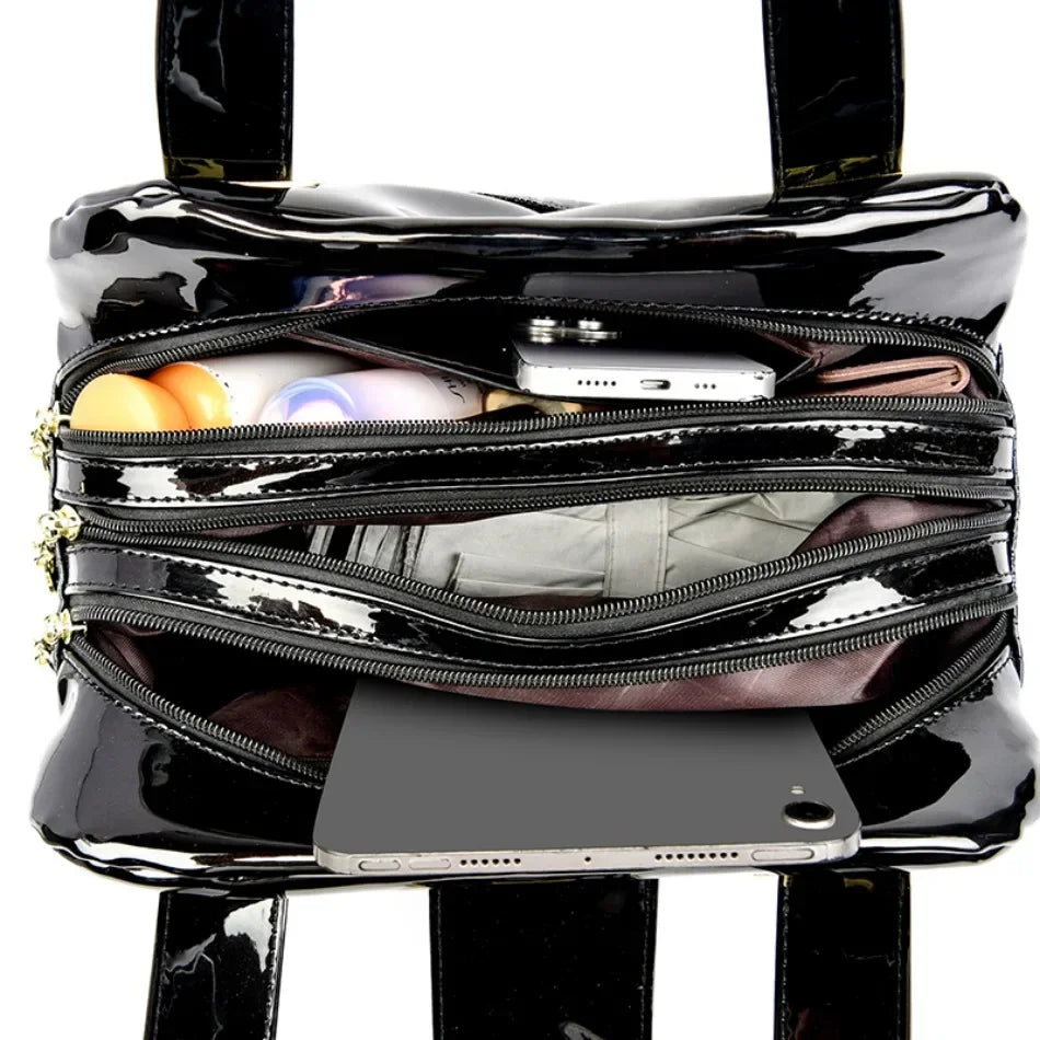 Borsa a mano Valersia Croco 3 Cylinder | Modello grande con motivo coccodrillo lucido