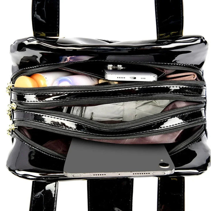 Borsa a mano Valersia Croco 3 Cylinder | Modello grande con motivo coccodrillo lucido