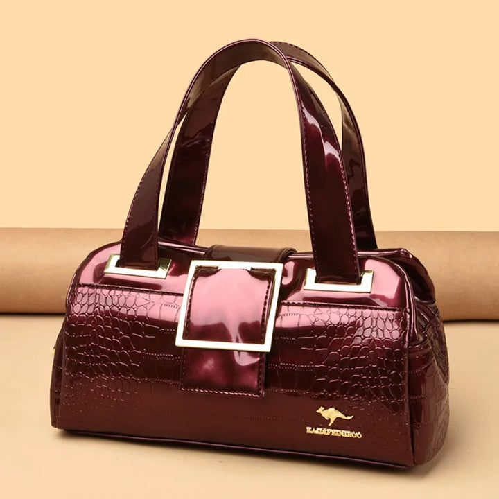 Borsa a mano Valersia Croco 3 Cylinder | Modello grande con motivo coccodrillo lucido