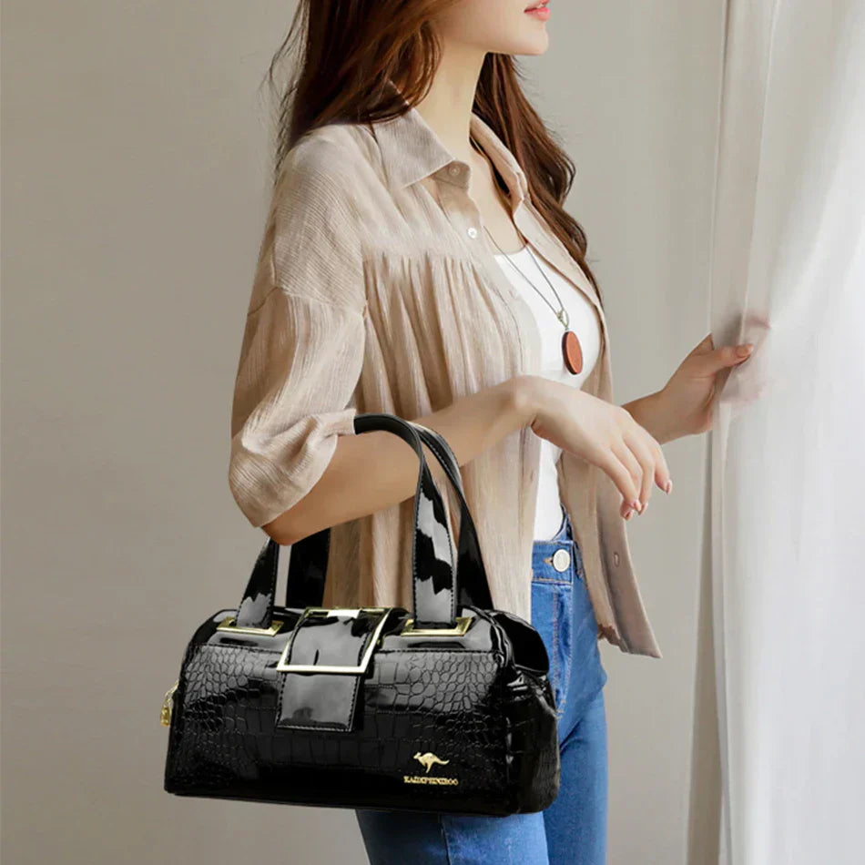 Borsa a mano Valersia Croco 3 Cylinder | Modello grande con motivo coccodrillo lucido